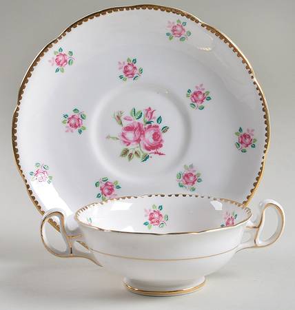 Tudor Rose Footed Cream Soup Bowl & Saucer Set