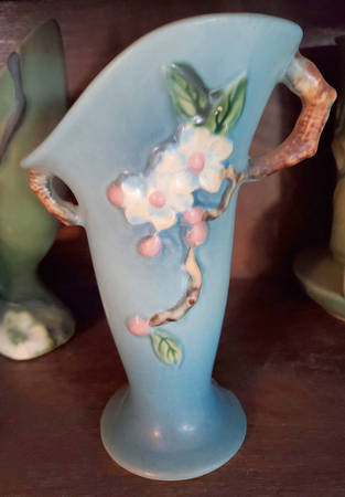 Apple Blossom Blue 7" Handled Vase
