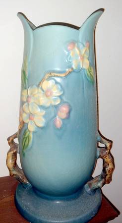 Apple Blossom Blue 10" Footed Vase