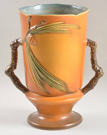 Pinecone Brown 10" Footed, Handled Vase