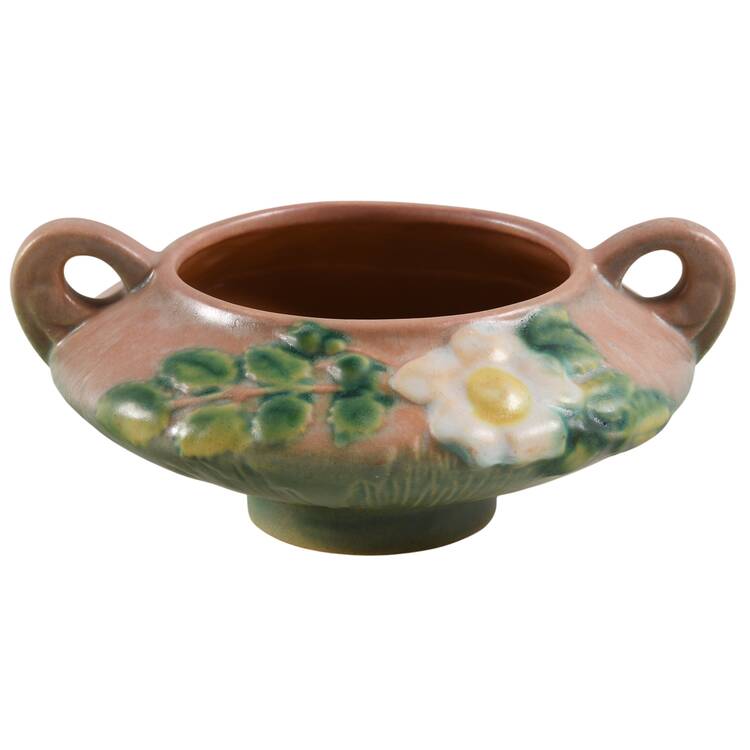 White Rose Pink and Green Open Sugar Bowl