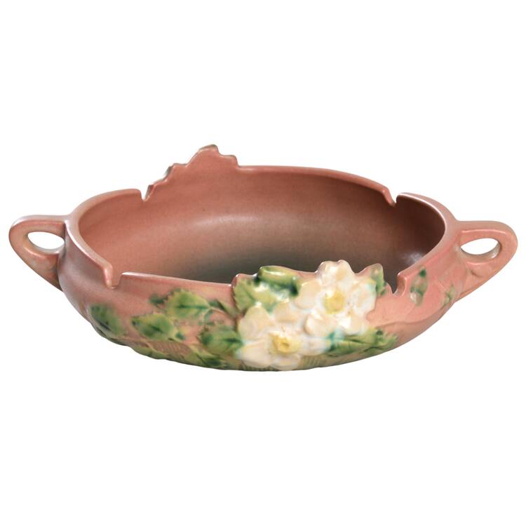 White Rose Pink and Green 6" Round Handled Bowl