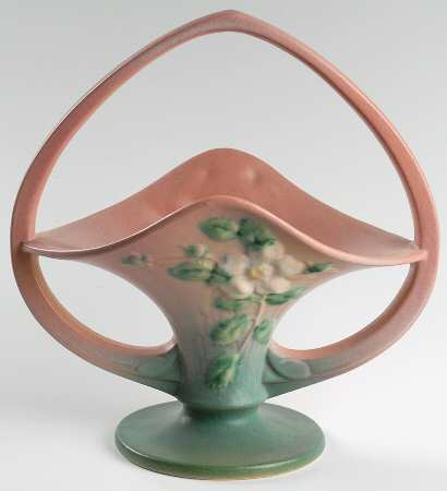White Rose Pink and Green 10" Handled Basket