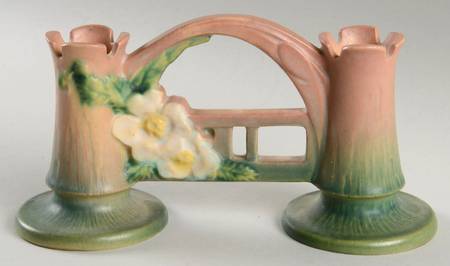 White Rose Pink and Green 4" Gate Vase (Double Bud)