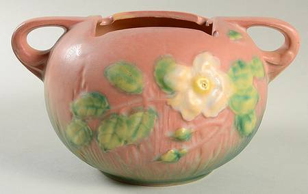 White Rose Pink and Green 4" Rose Bowl