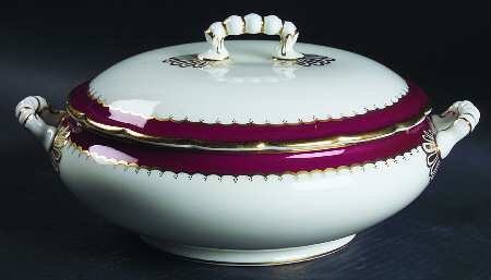 The Coronation (Maroon Band, Plain Center) Round Covered Vegetable
