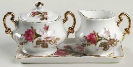 Moss Rose Mini Creamer & Sugar with Lid & Tray