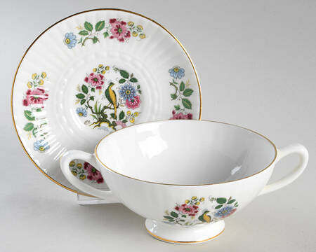 Bird of Paradise Footed Cream Soup Bowl & Saucer Set