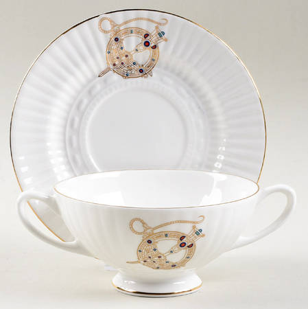 Tara Brooch (Smooth, Ribbed Rim) Footed Cream Soup Bowl & Saucer Set