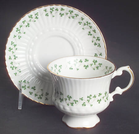 Trellis Shamrock (Ribbed, Fluted) Footed Cup & Saucer Set