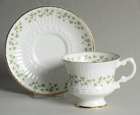 Trellis Shamrock (Ribbed, Fluted) Footed Cup & Saucer Set