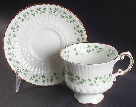 Trellis Shamrock (Ribbed, Fluted) Footed Cup & Saucer Set