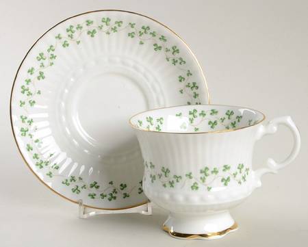 Trellis Shamrock (Ribbed, Fluted) Footed Cup & Saucer Set by Royal Tara