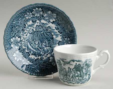 Coaching Taverns Teal Green Flat Cup & Saucer Set