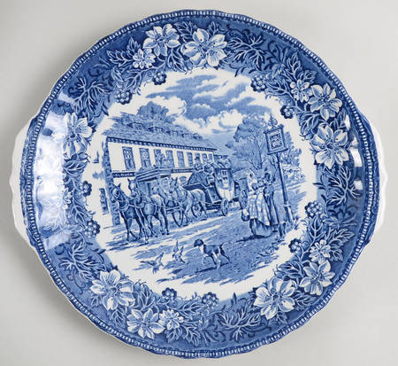 Coaching Taverns Blue Handled Cake Plate