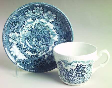 Coaching Taverns Blue Flat Cup & Saucer Set