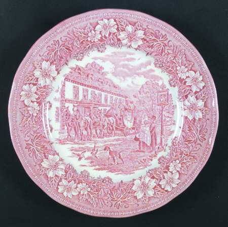 Coaching Taverns Pink Dinner Plate