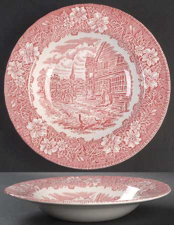 Coaching Taverns Pink Rim Soup Bowl by Royal Tudor