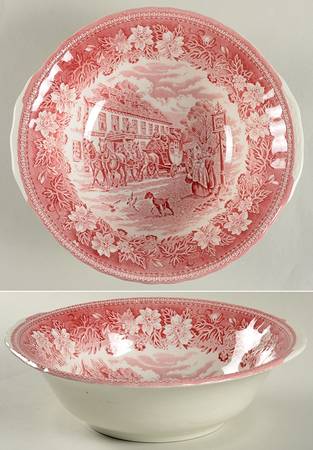 Coaching Taverns Pink 9" Round Vegetable Bowl