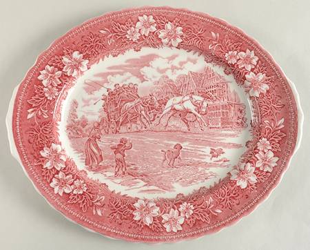 Coaching Taverns Pink 12" Oval Serving Platter