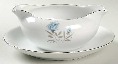 Blue Rose Gravy Boat with Attached Underplate