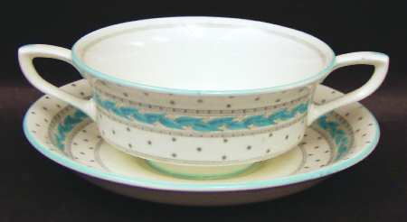 Alpine Blue Turquoise Footed Cream Soup Bowl & Saucer Set