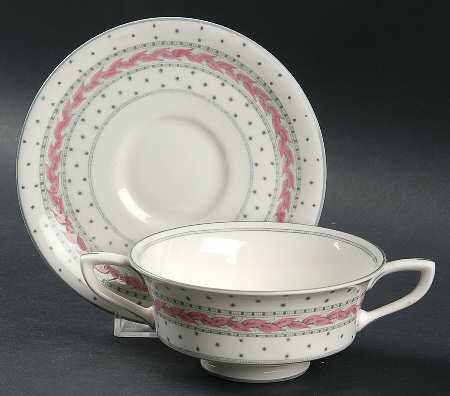Alpine Pink Footed Cream Soup Bowl & Saucer Set