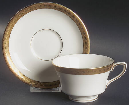 Ambassador Gold (White Background) Footed Cup & Saucer Set