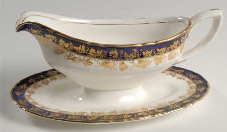 Arundel Blue (Scalloped) Gravy Boat with Attached Underplate