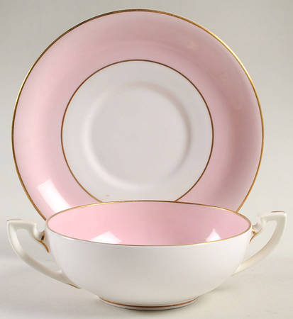 Asprey Pink Flat Cream Soup Bowl & Saucer Set