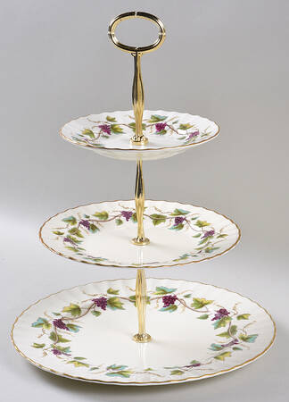 Bacchanal (Cream Background) 13 7/8"-14 1/4" 3-Tiered Serving Tray(DP,SP,BB) HC