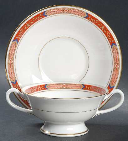 Beaufort Rust Red Footed Cream Soup Bowl & Saucer Set