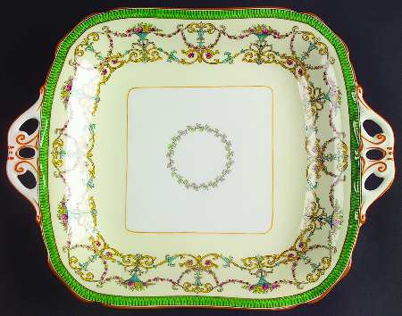 Bessborough Green Square Handled Cake Plate