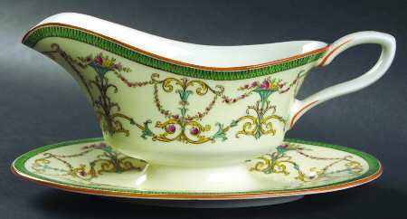 Bessborough Green Gravy Boat with Attached Underplate