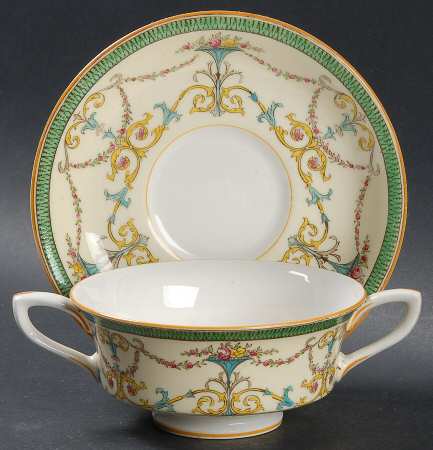 Bessborough Green Footed Cream Soup Bowl & Saucer Set