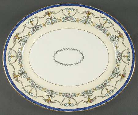 Bessborough Blue (Z809-2 Dark Blue Band, Floral) 15" Oval Serving Platter