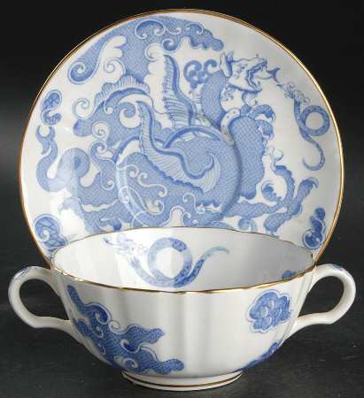 Blue Dragon (Warmstry, Fluted) Flat Cream Soup Bowl & Saucer Set