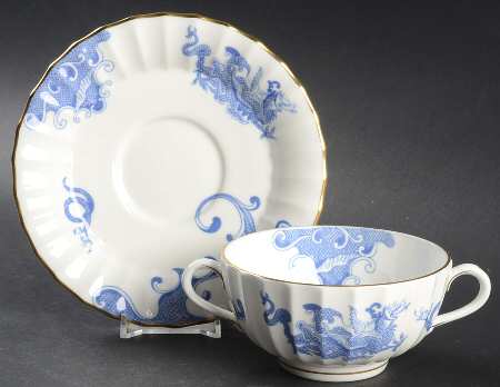 Blue Dragon (Warmstry, Fluted) Flat Cream Soup Bowl & Saucer Set