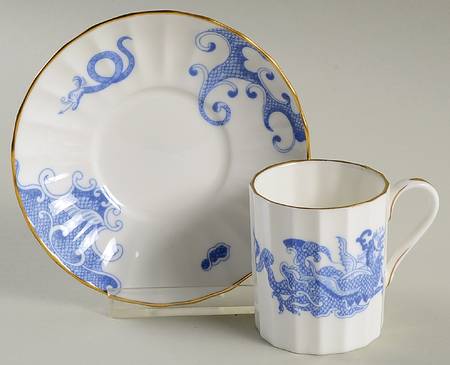 Blue Dragon (Warmstry, Fluted) Flat Demitasse Cup & Saucer Set