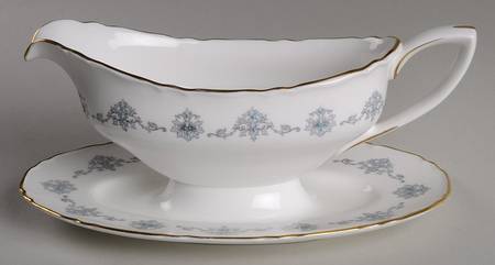 Blue Medallion Gravy Boat with Attached Underplate