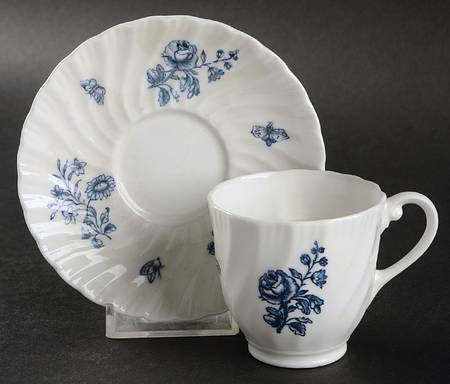 Blue Sprays (White) Footed Demitasse Cup & Saucer Set