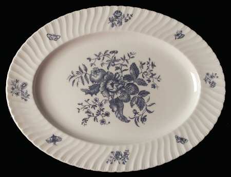 Blue Sprays (White) 15" Oval Serving Platter
