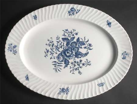 Blue Sprays (White) 17" Oval Serving Platter