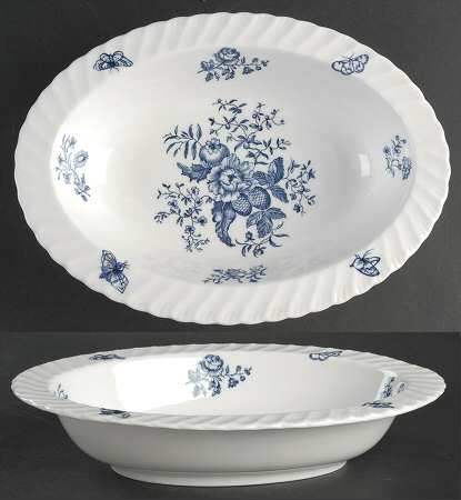 Blue Sprays (White) 10" Oval Vegetable Bowl