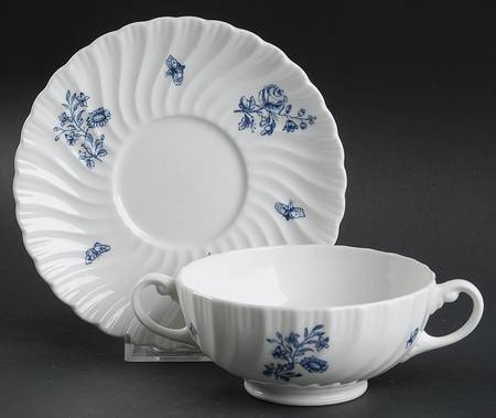 Blue Sprays (White) Footed Cream Soup Bowl & Saucer Set