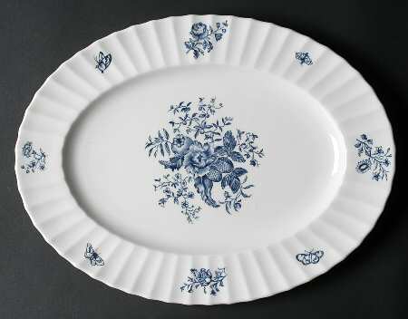 Blue Sprays (Ribbed) 13" Oval Serving Platter
