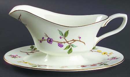 Blossom Time Gravy Boat with Attached Underplate by Royal Worcester