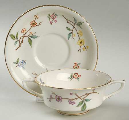 Blossom Time Footed Cream Soup Bowl & Saucer Set by Royal Worcester