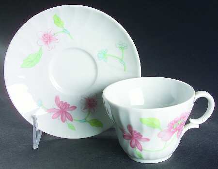 Bouquet (Pink Flowers) Flat Cup & Saucer Set