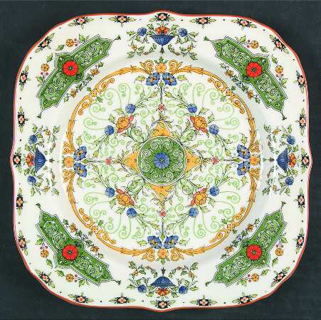Canopic (Red Flowers and Green) Square Salad Plate